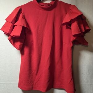 Red Ruffle Sleeve Women's Top